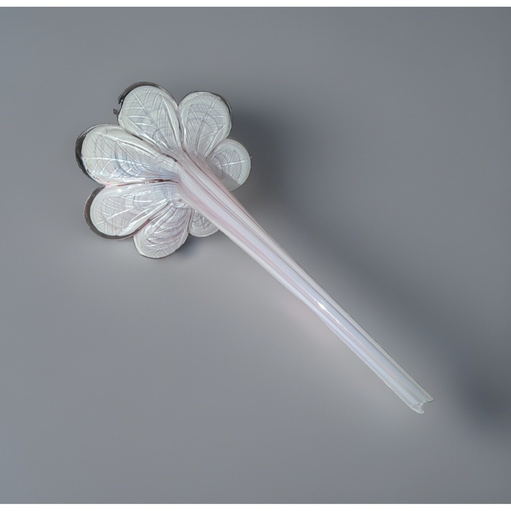 Vintage Murano Style Hand Blown Glass Daisy Flower Pink/White Short Stem - Picture 5 of 6